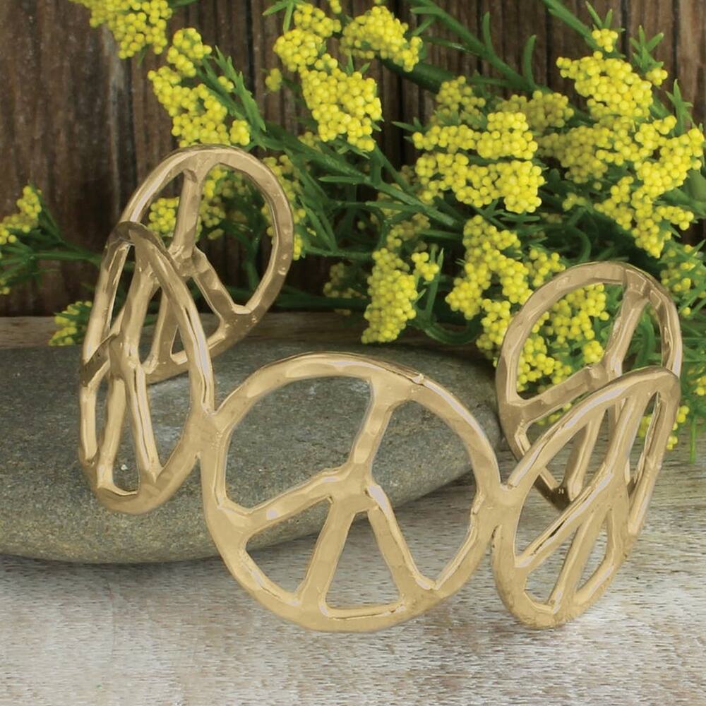 Woodstock Vibes Peace Sign Cuff Bracelet Gold